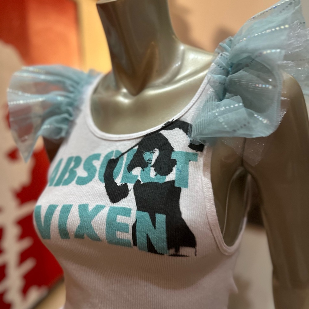 ⚡️Bettie Page 1950 Pin-Up Queen model graffiti ruffle top Absolut Vixen XL